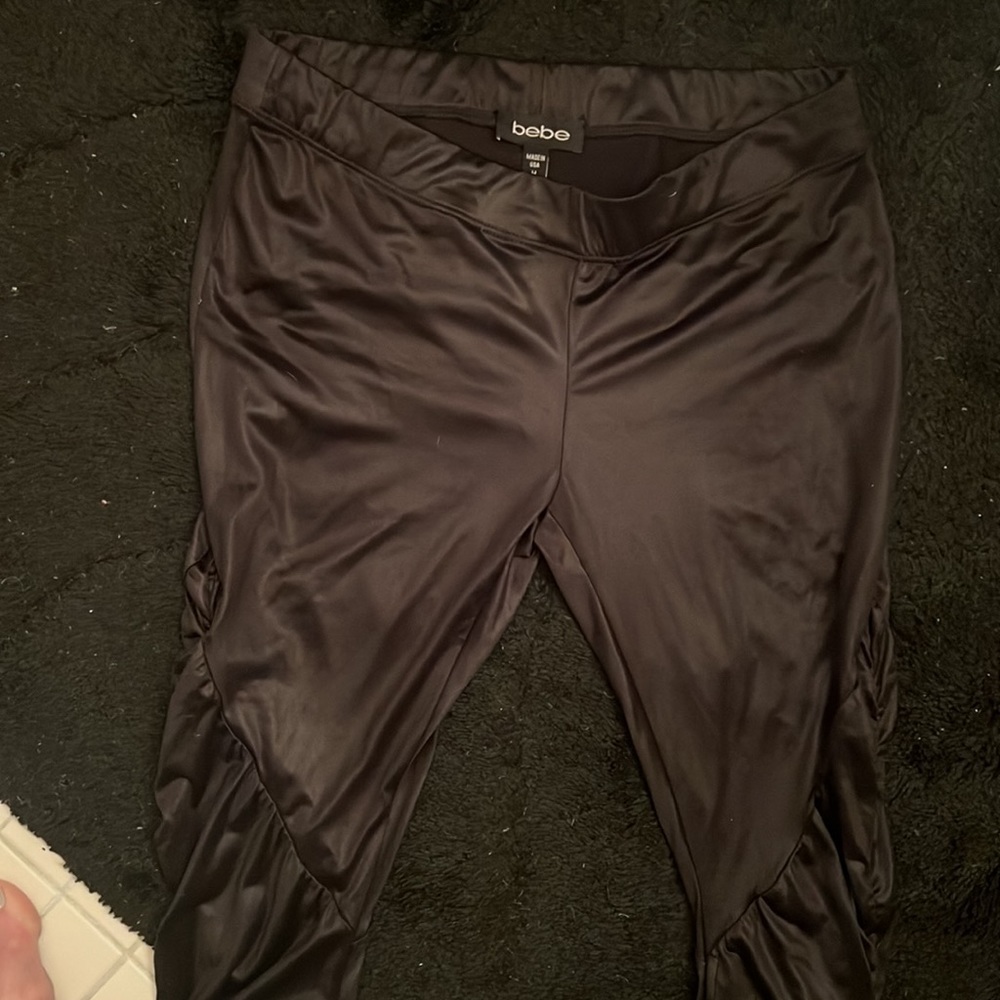 Bebe shiny stretch shirred Leggins